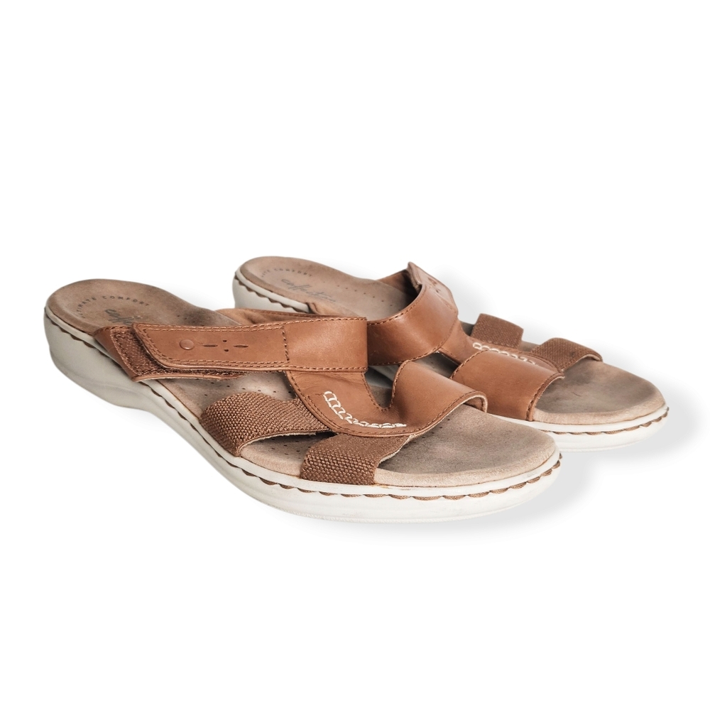 Clarks Collection Leisa Emily Brown Leather Slide Sandals Women's Size 9.5 - Picture 2 of 11